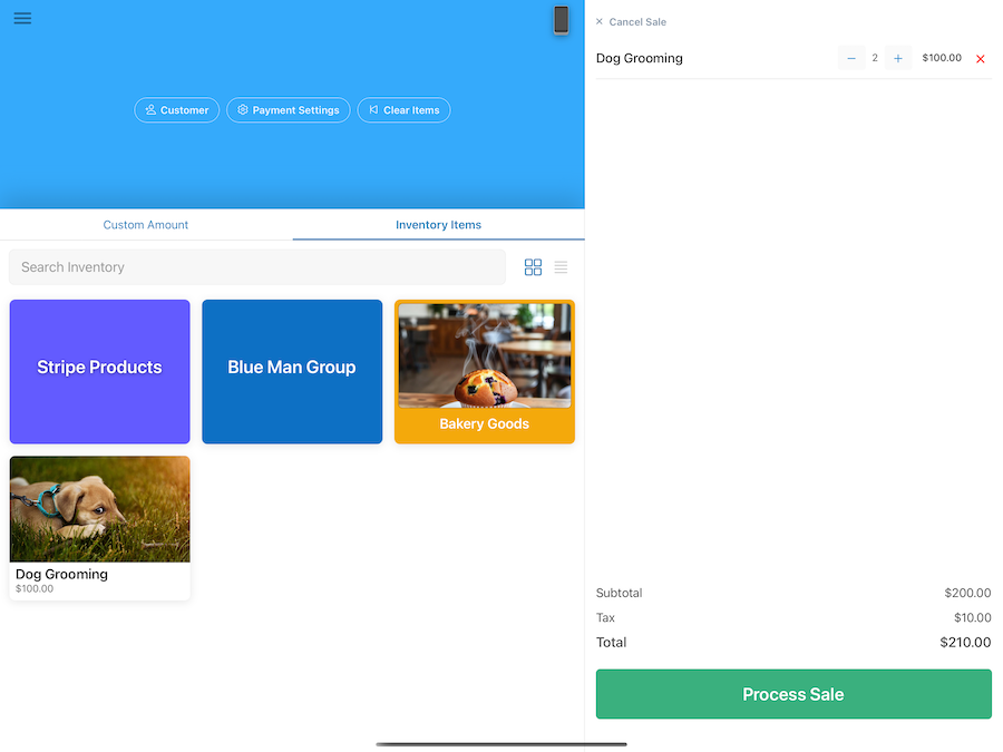 Inventory used during a transaction on a tablet