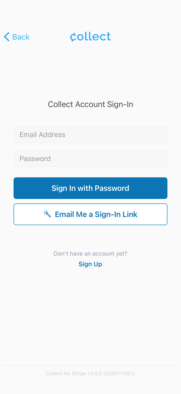 Sign in with Collect Account screen
