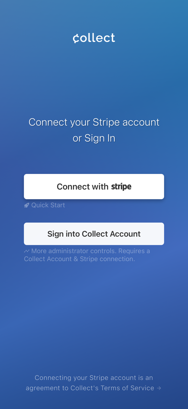 Collect sign-in screen with sign-in options