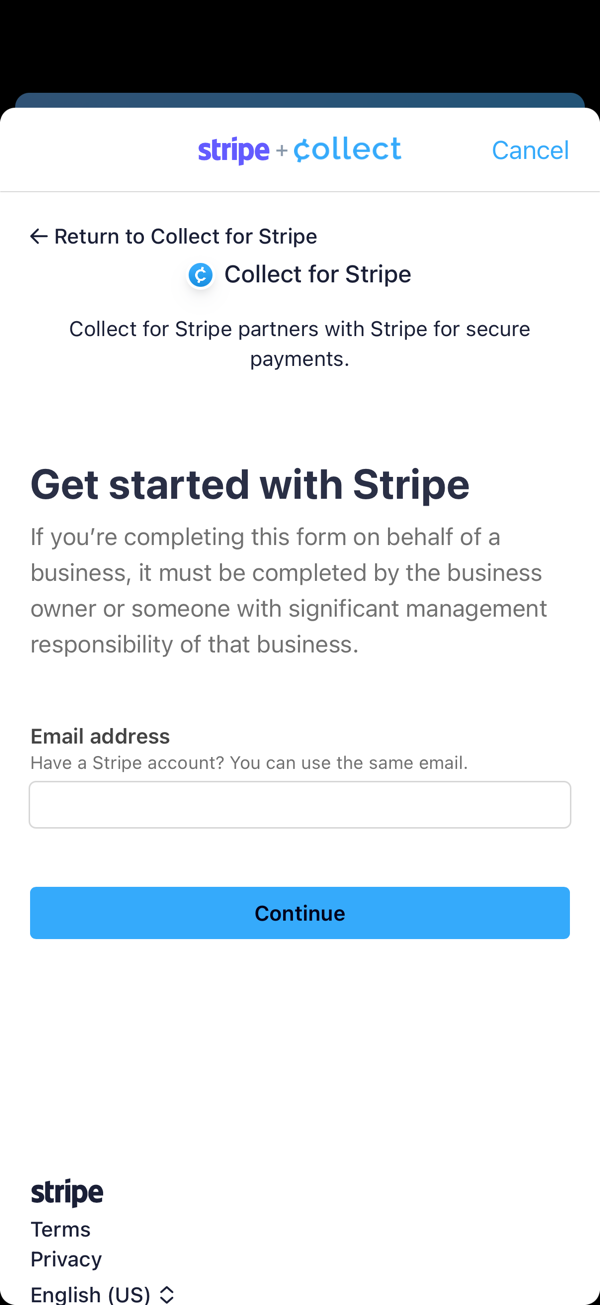 Stripe authentication screen