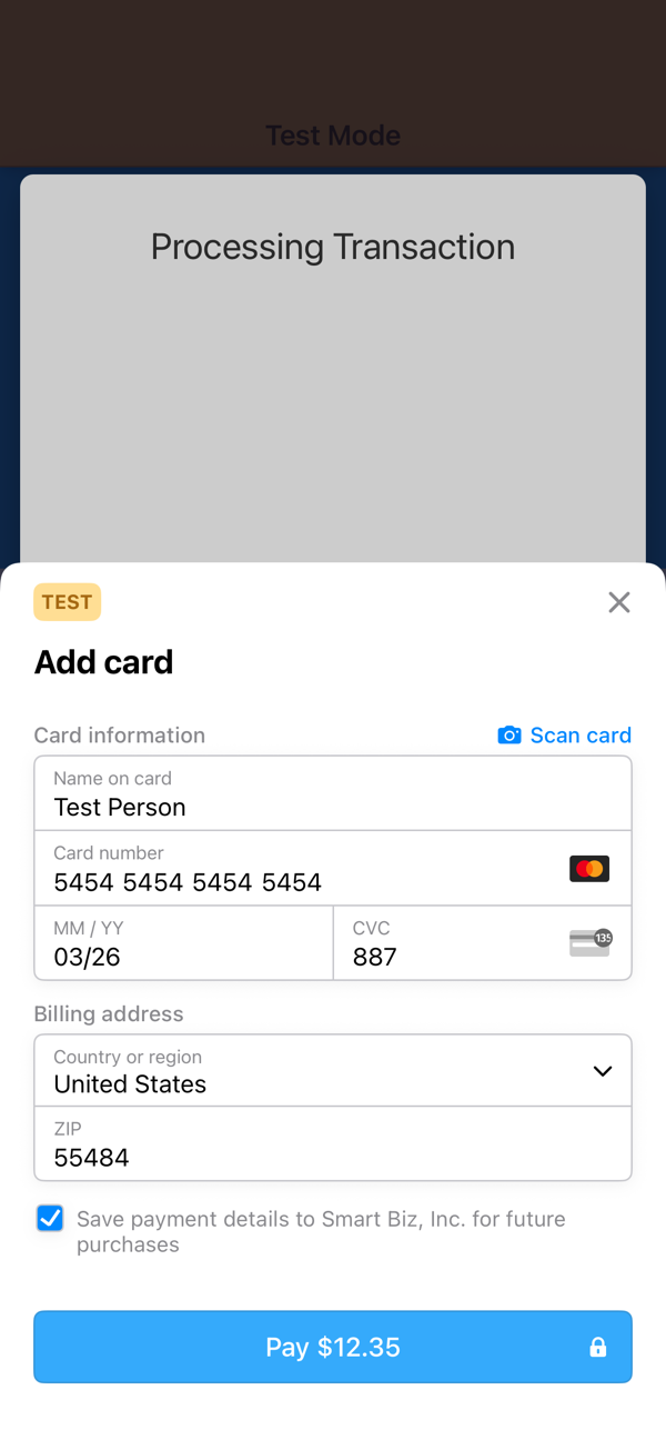 Payment Sheet for manual card entry