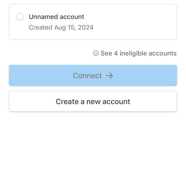 Stripe Connect screen with Create a new account button