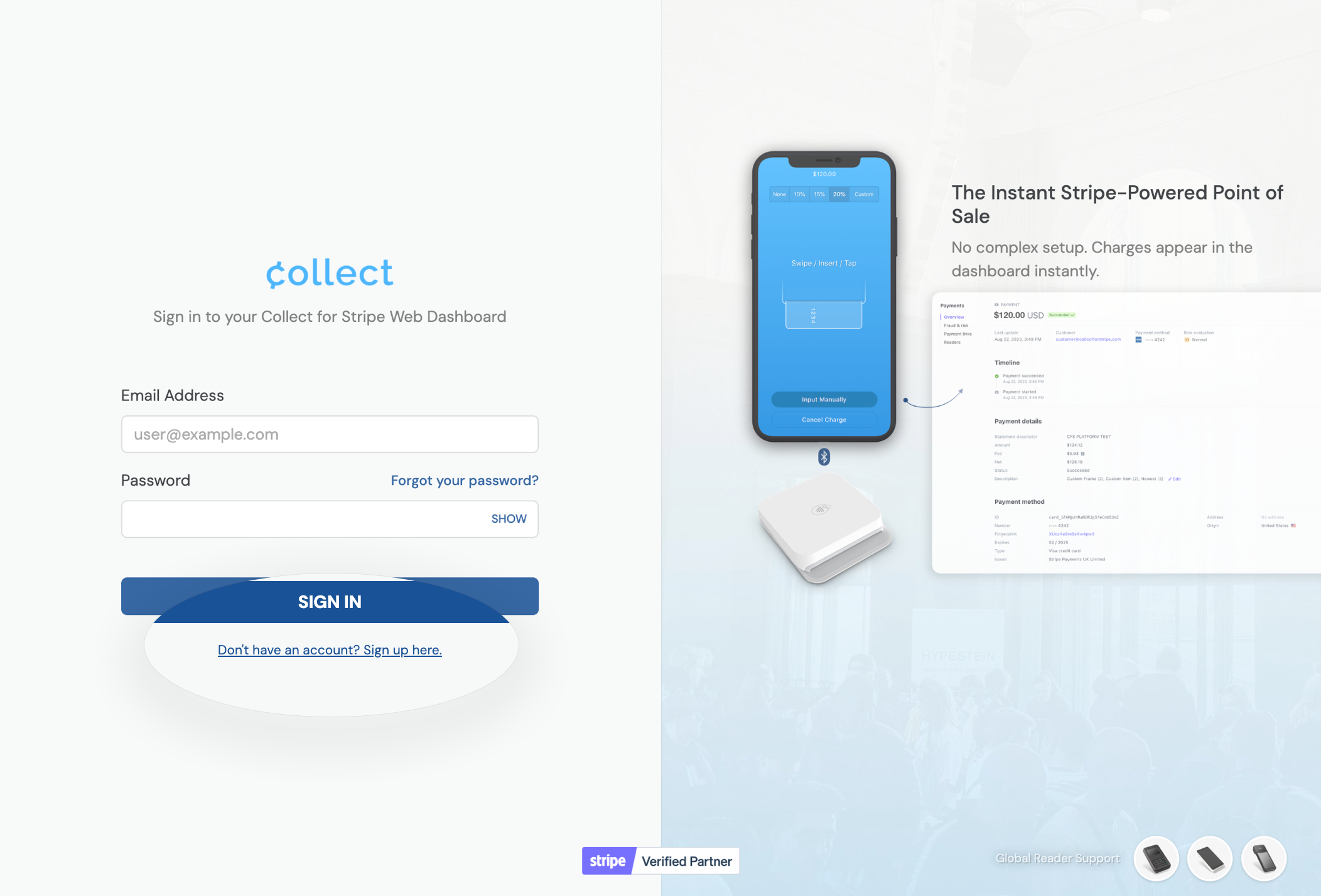 Collect Dashboard Sign Up